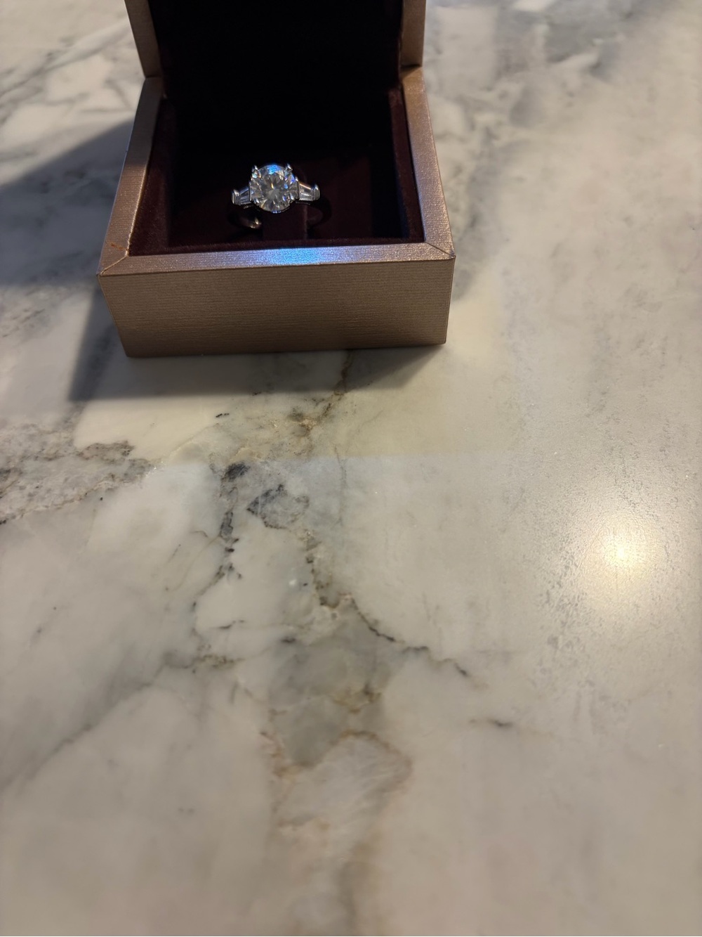 Classic Round Solitaire Moissanite Ring with Baguettes